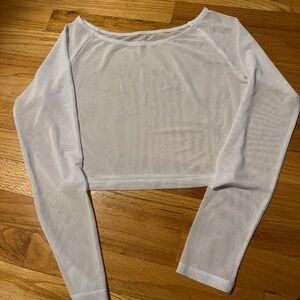 BuffBunny White mesh Long-Sleeve Crop Top